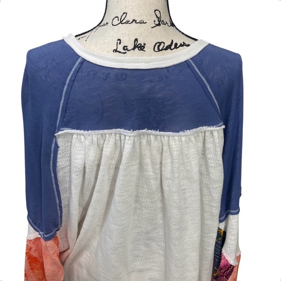Free People Batwing Oversized Flowy Boho Color Block w/Florals Raw Hem Size L - Picture 12 of 14